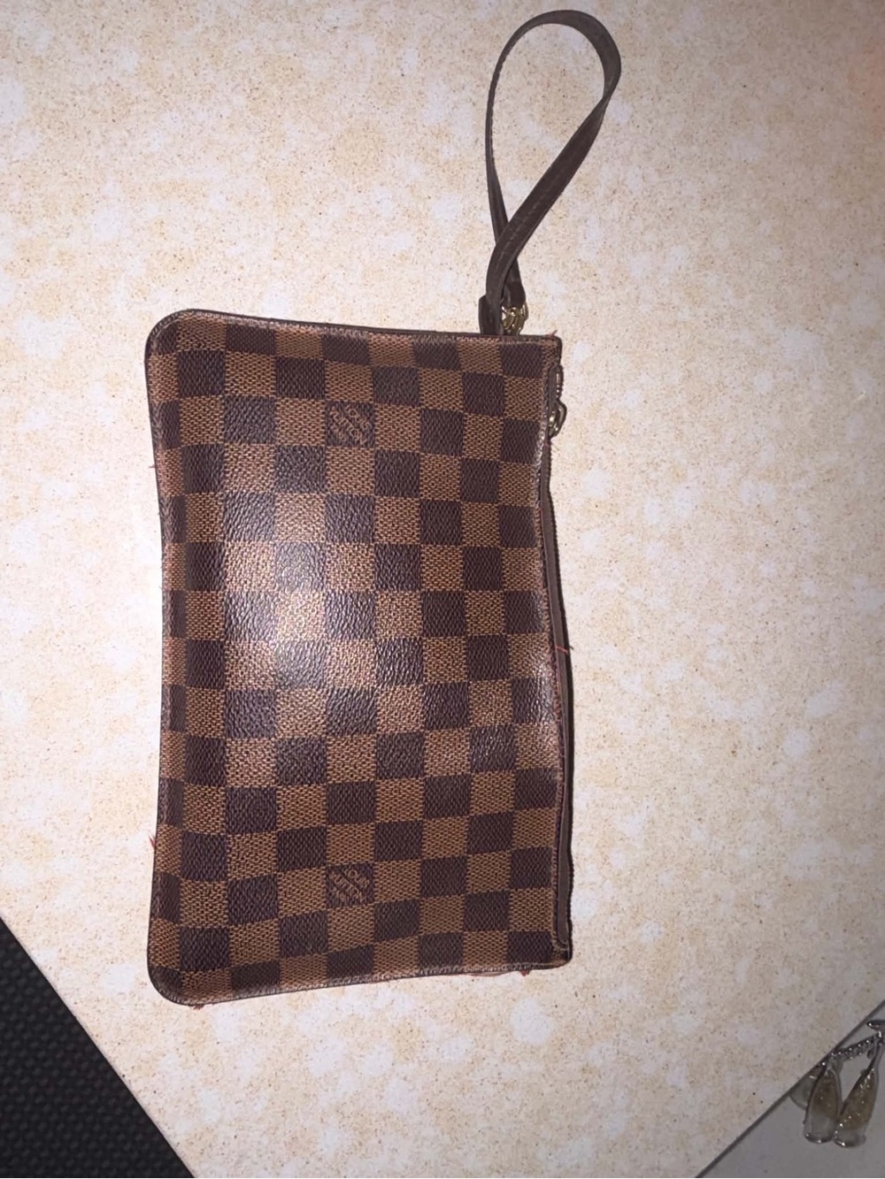 Brown Check Wristlet Pouch with Wrist Strap